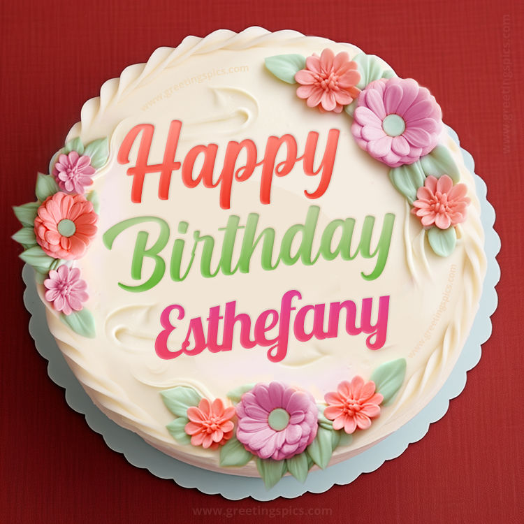 Happy Birthday Esthefany Cake Image With Name (square shape image)