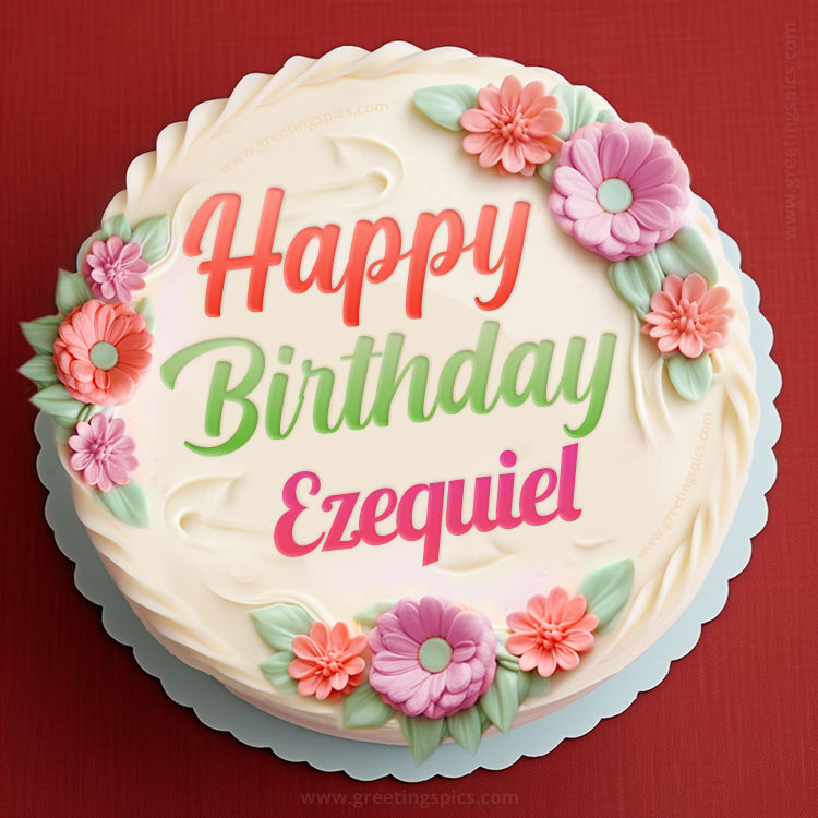 Happy Birthday Ezequiel Cake Image With Name (square shape image)