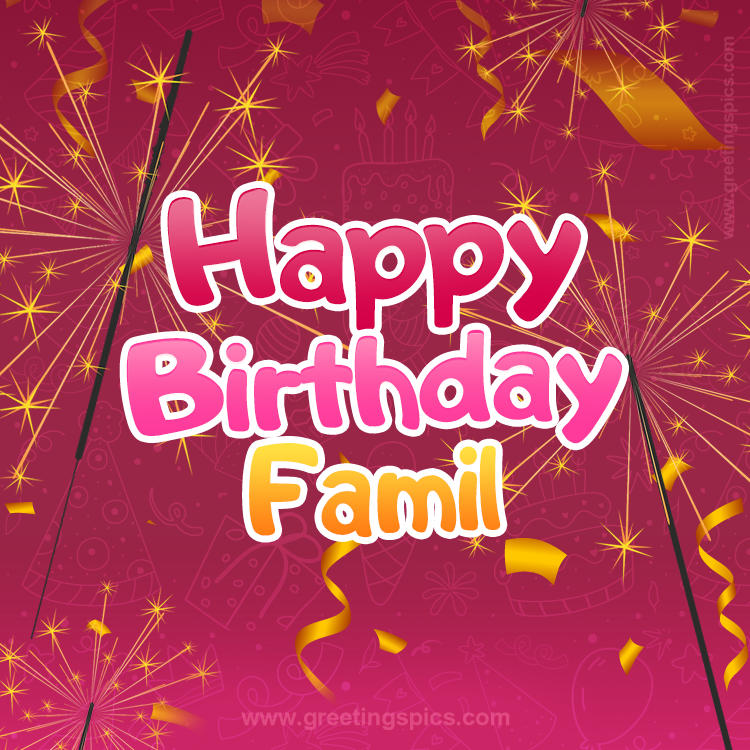 Happy Birthday Famil Image with sparklers (square shape image)