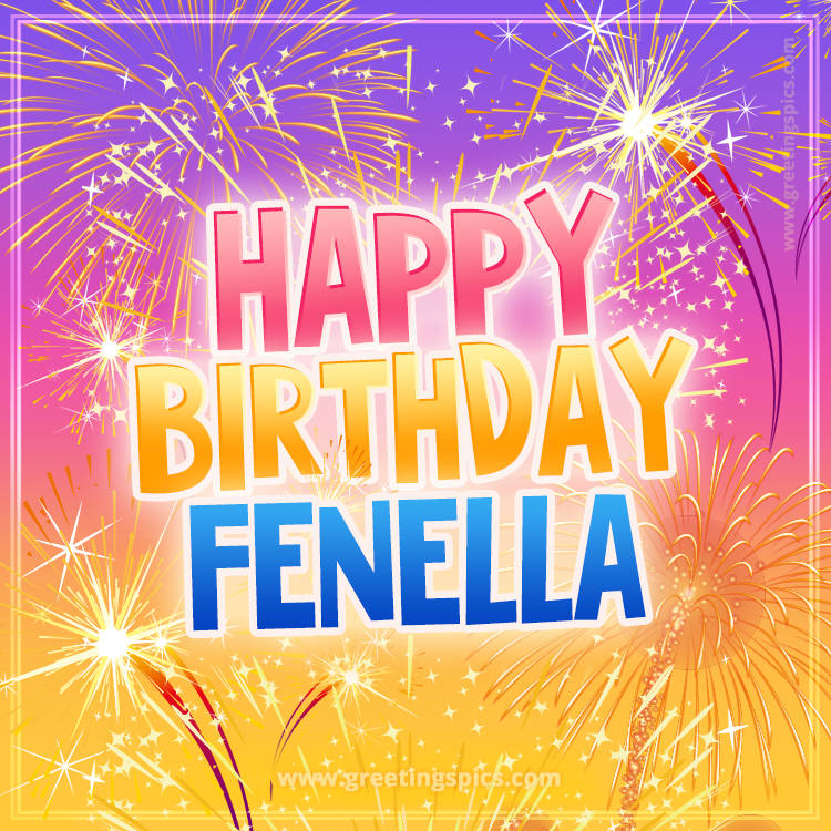 Happy Birthday Fenella Picture with fireworks (square shape image)