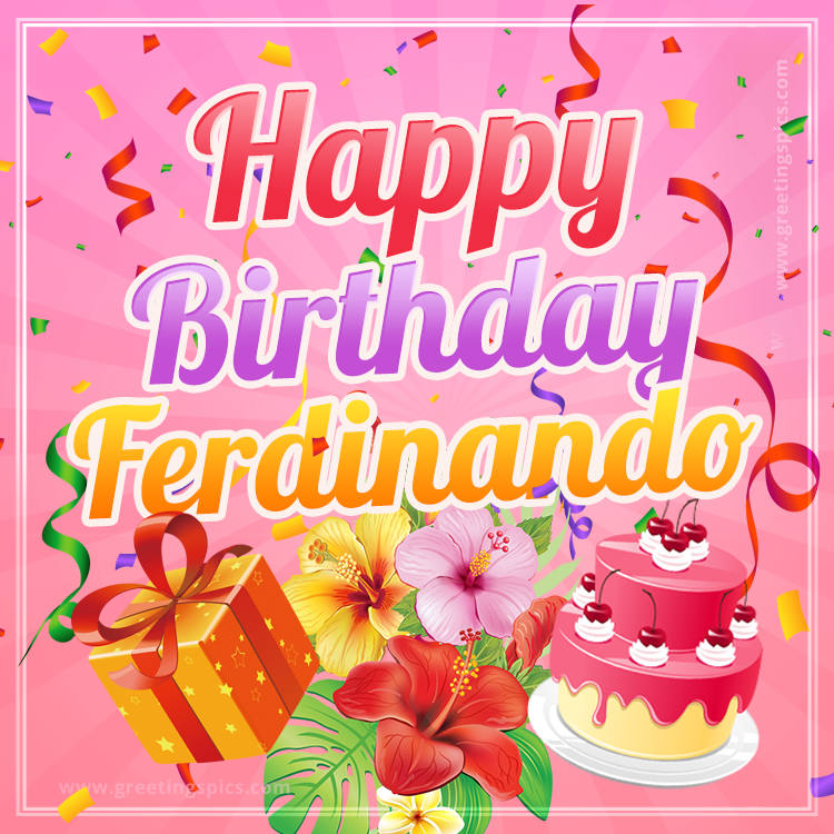 Beautiful Birthday Card for Ferdinando with pink background (square shape image)