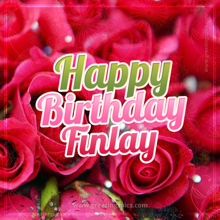 Happy Birthday Finlay beautiful Image with red roses (square shape image)