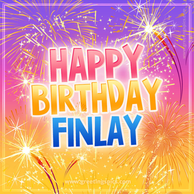 Happy Birthday Finlay Picture with fireworks (square shape image)