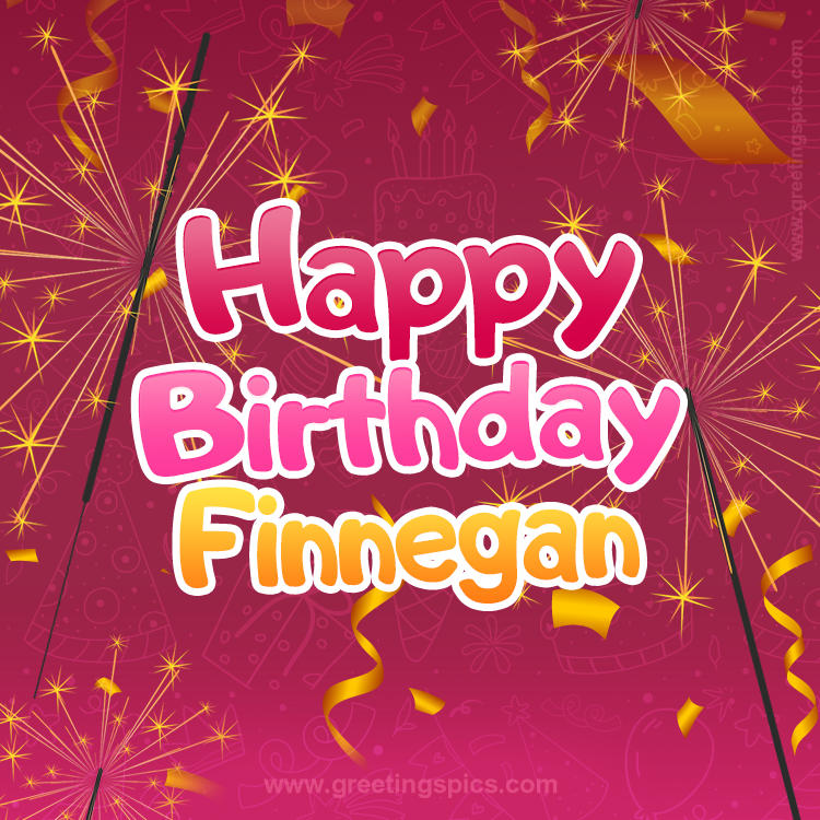 Happy Birthday Finnegan Image with sparklers (square shape image)