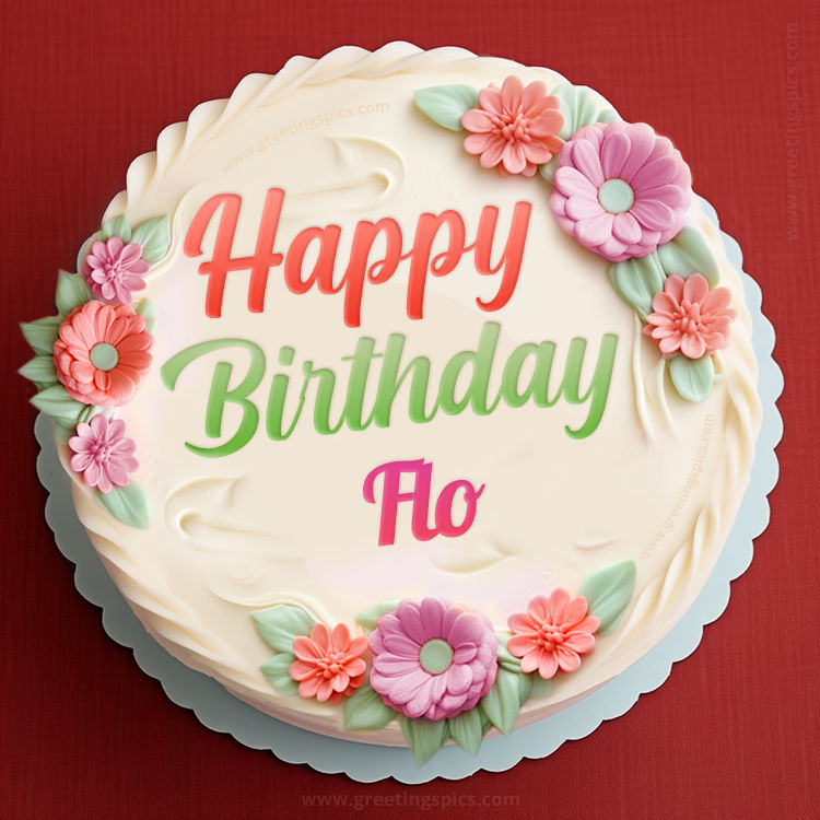 Happy Birthday Flo Cake Image With Name (square shape image)