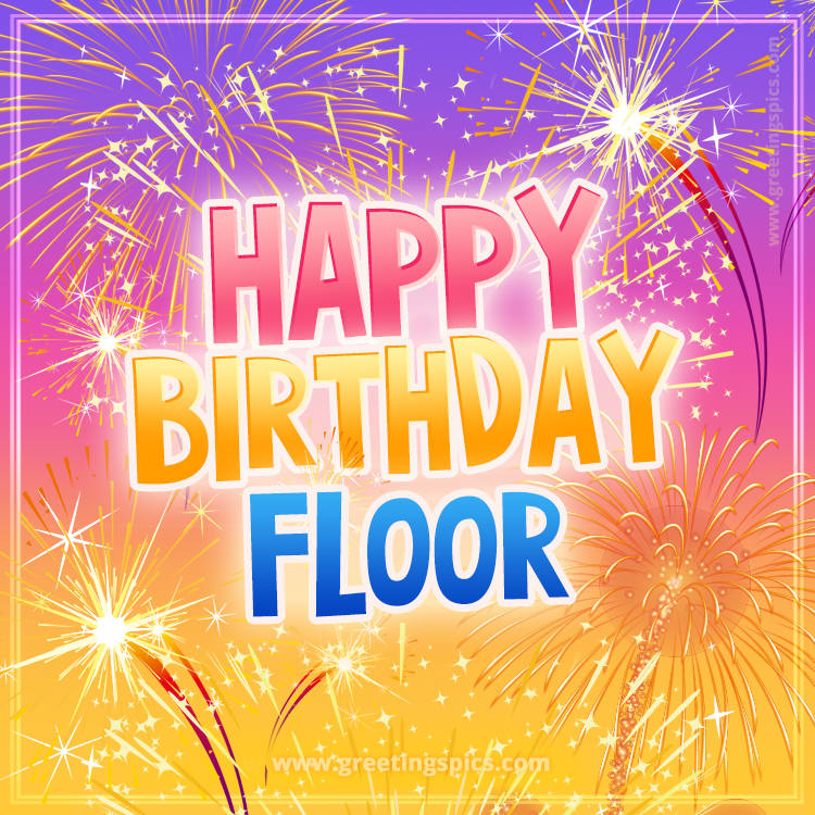 Happy Birthday Floor Picture with fireworks (square shape image)