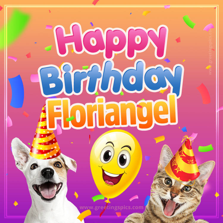 Happy Birthday Floriangel Funny Image with cat and dog (square shape image)