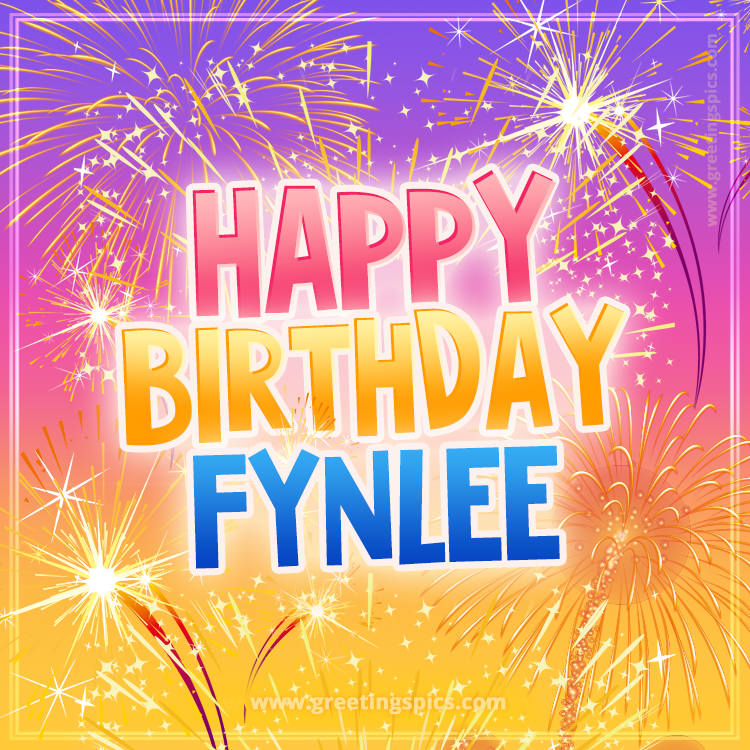 Happy Birthday Fynlee Picture with fireworks (square shape image)