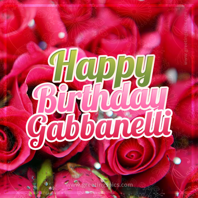 Happy Birthday Gabbanelli beautiful Image with red roses (square shape image)