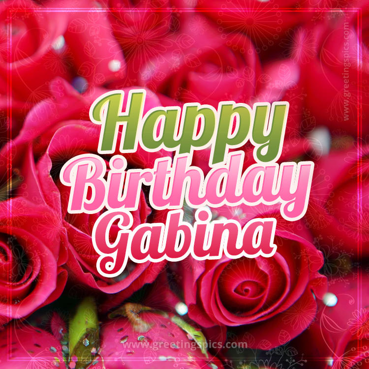 Happy Birthday Gabina beautiful Image with red roses (square shape image)