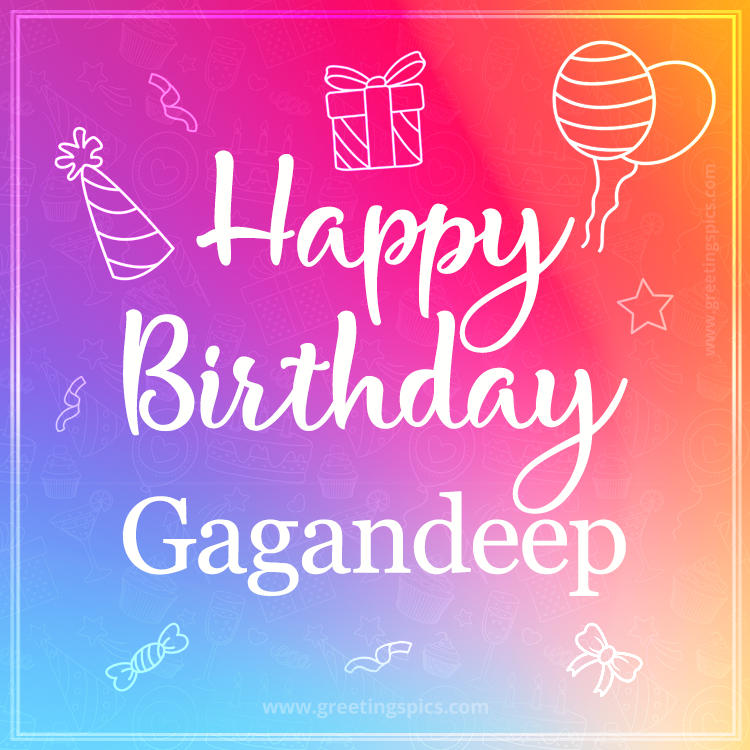 Colorful Happy Birthday Card For Gagandeep (square shape image)