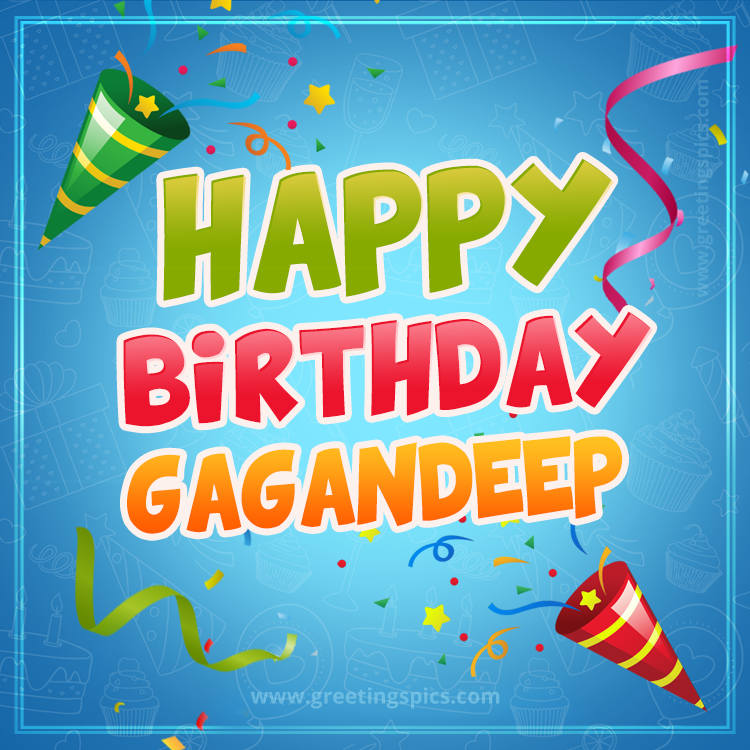 Happy Birthday Gagandeep picture with confetti and party poppers (square shape image)