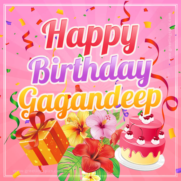 Beautiful Birthday Card for Gagandeep with pink background (square shape image)