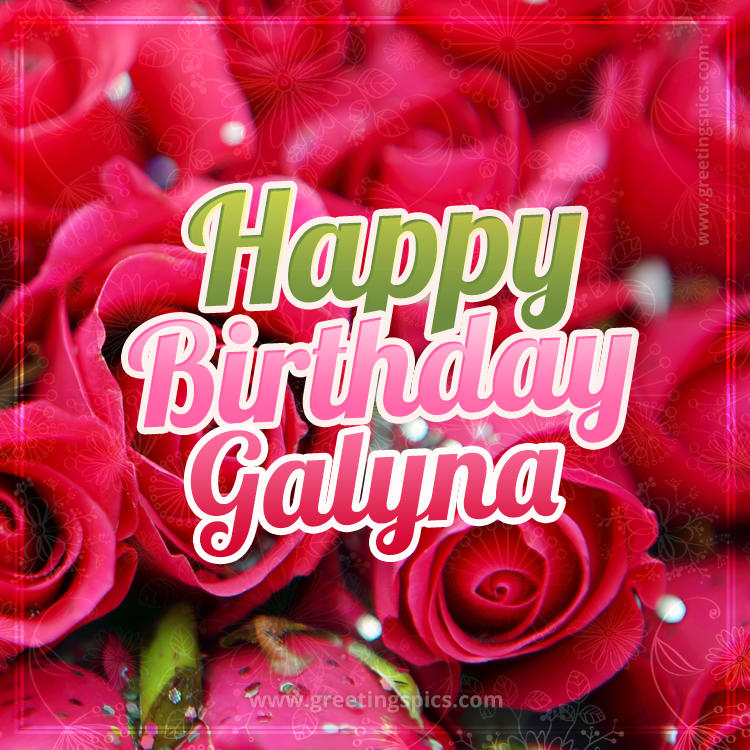 Happy Birthday Galyna beautiful Image with red roses (square shape image)