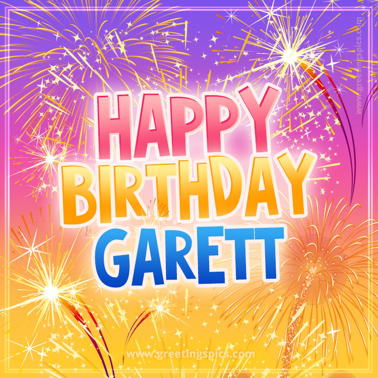 Happy Birthday Garett Picture with fireworks (square shape image)