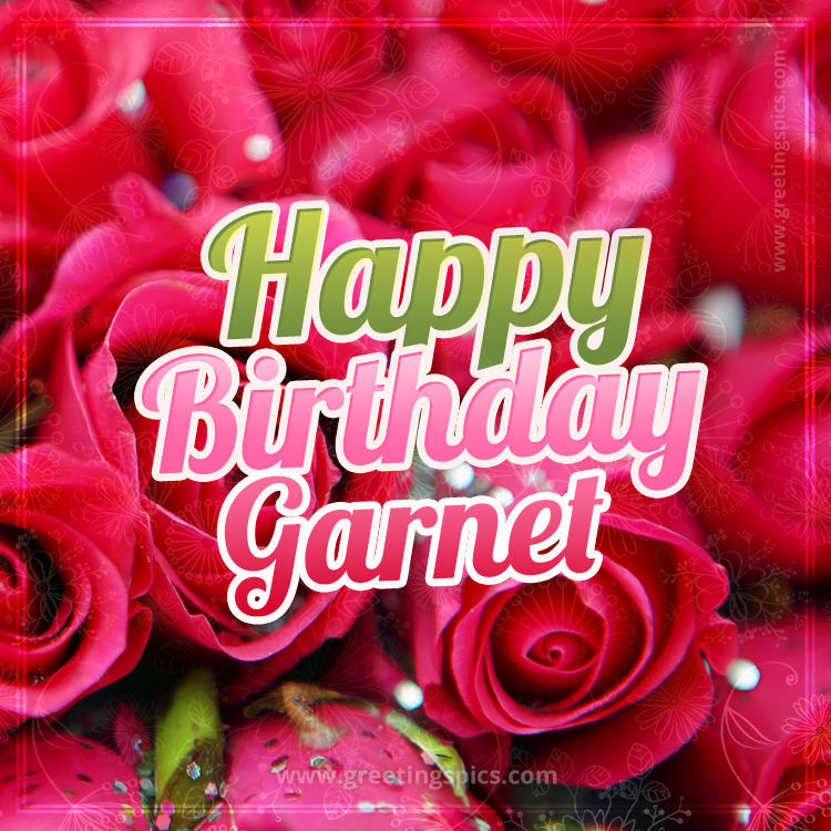 Happy Birthday Garnet beautiful Image with red roses (square shape image)