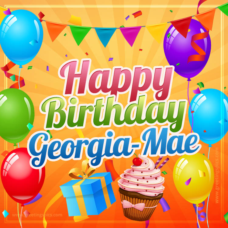 Happy Birthday Georgia-Mae eCard with gift box and cupcake (square shape image)