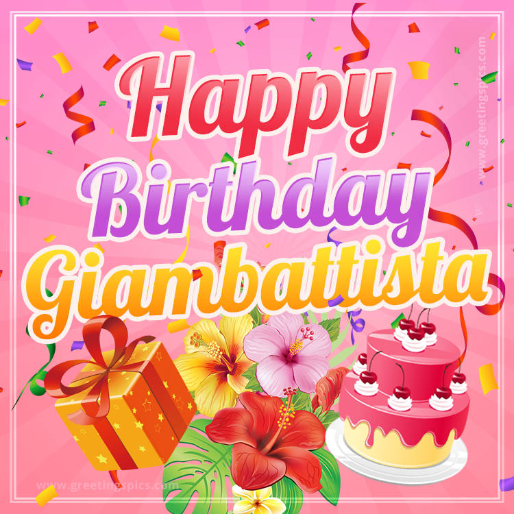 Beautiful Birthday Card for Giambattista with pink background (square shape image)