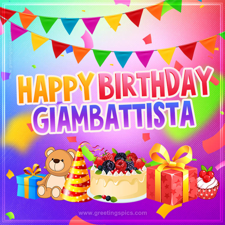 Bright card with Wishes for a Happy Birthday for Giambattista (square shape image)