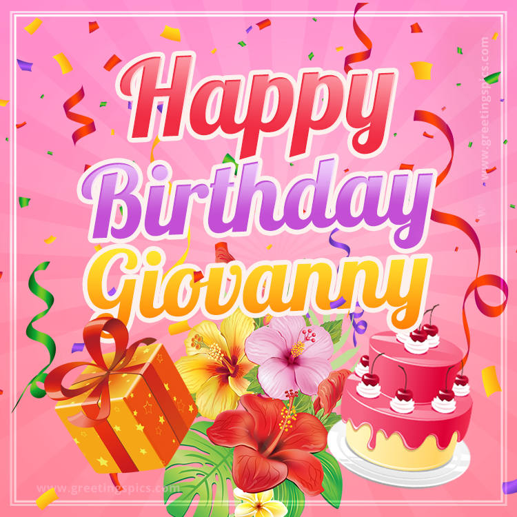 Beautiful Birthday Card for Giovanny with pink background (square shape image)