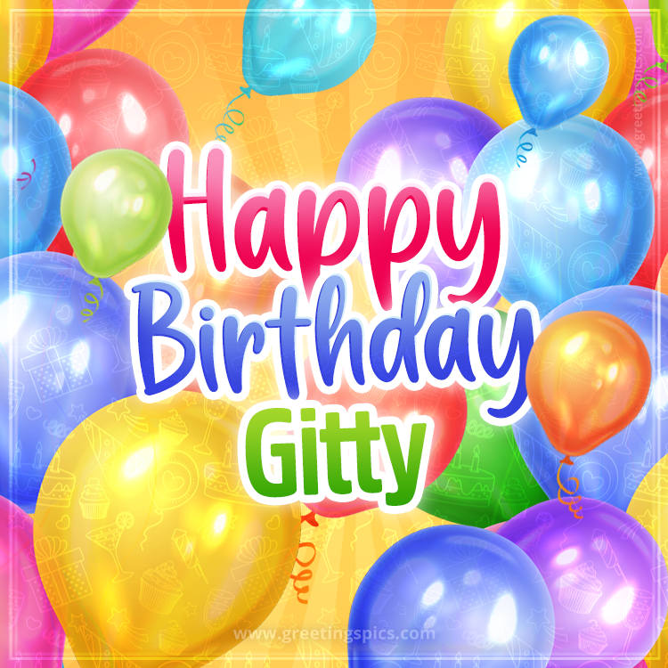 Happy Birthday Gitty Image with colorful balloons (square shape image)