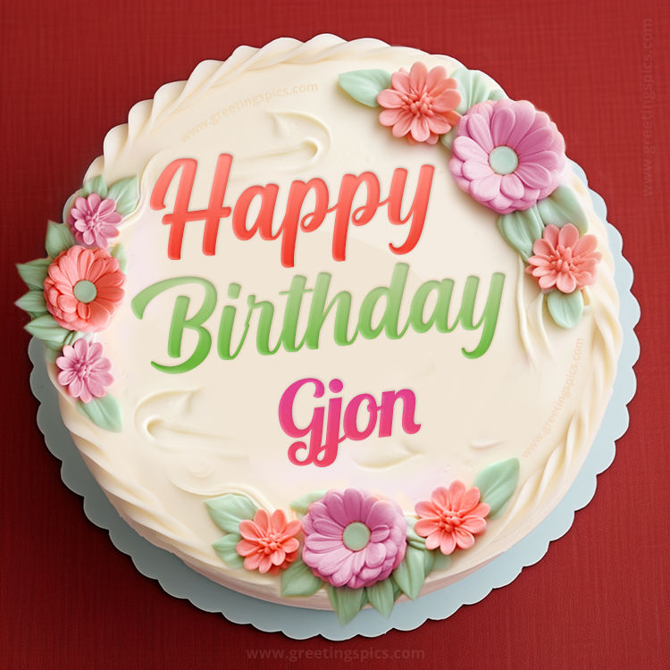 Happy Birthday Gjon Cake Image With Name (square shape image)