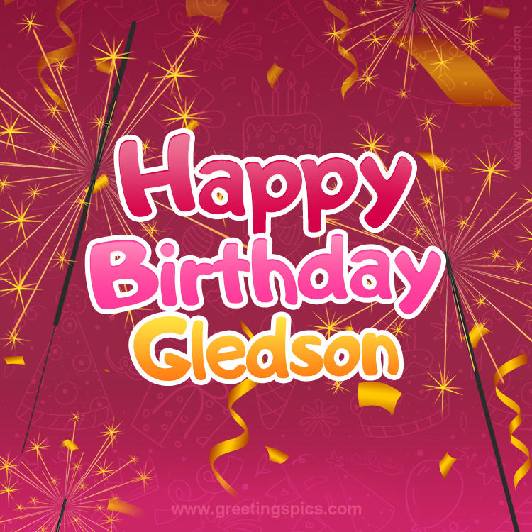 Happy Birthday Gledson Image with sparklers (square shape image)