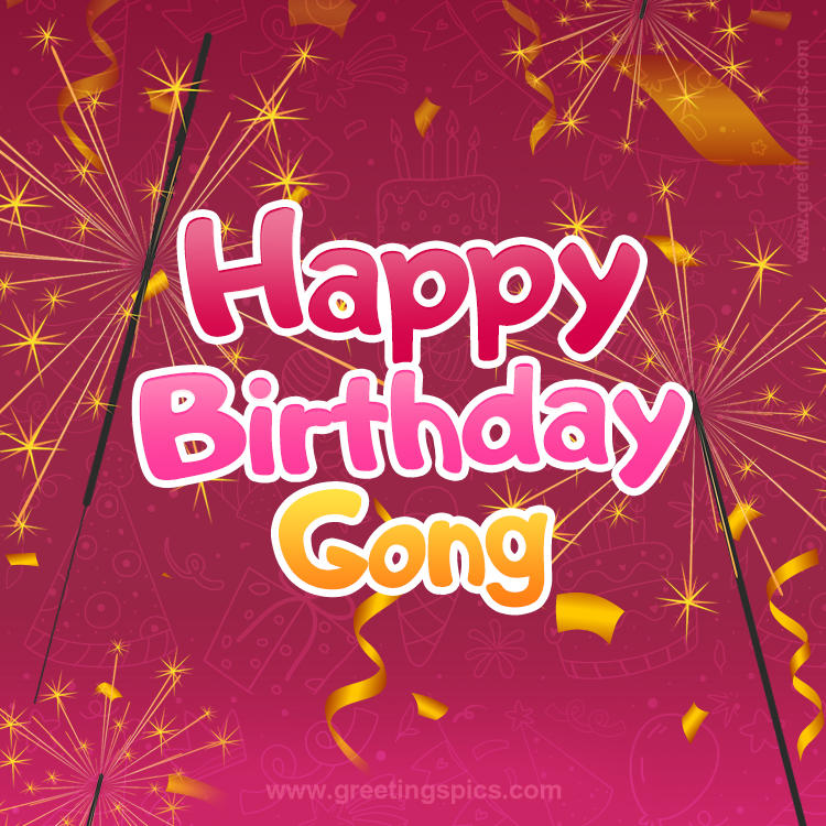 Happy Birthday Gong Image with sparklers (square shape image)