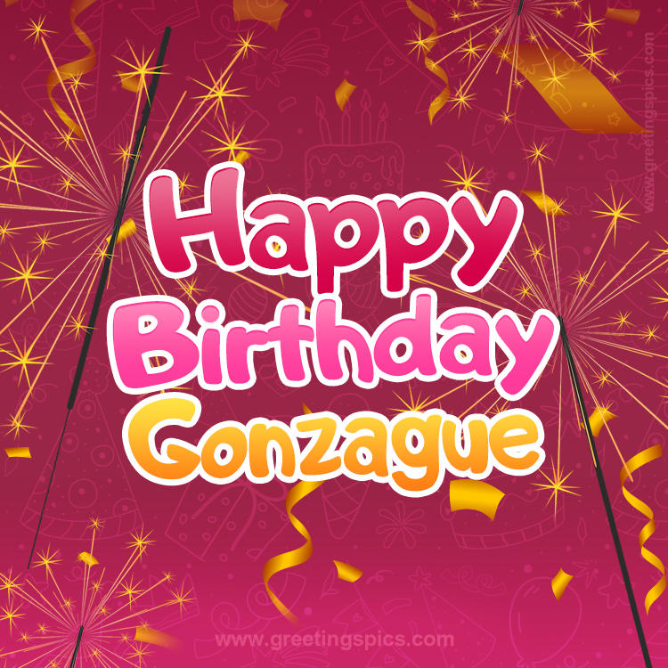 Happy Birthday Gonzague Image with sparklers (square shape image)