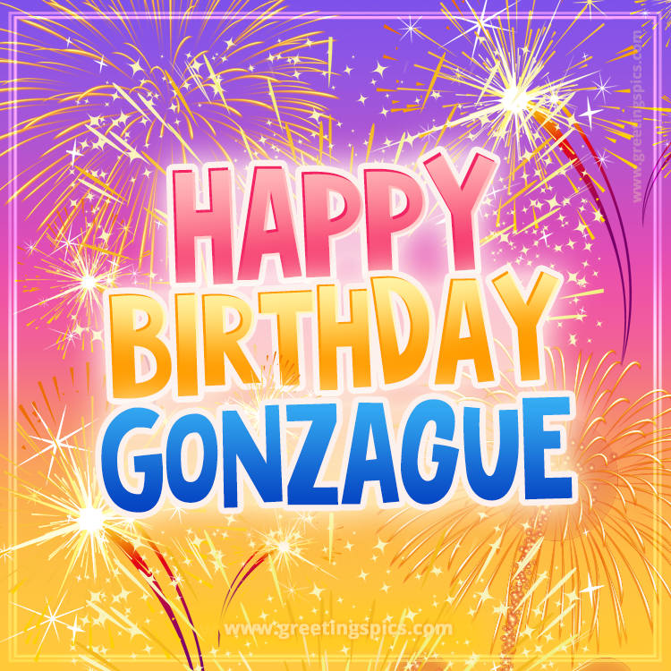 Happy Birthday Gonzague Picture with fireworks (square shape image)