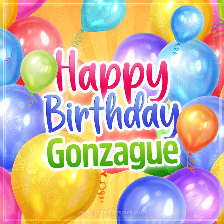 Happy Birthday Gonzague Image with colorful balloons (square shape image)