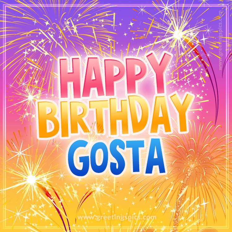 Happy Birthday Gosta Picture with fireworks (square shape image)