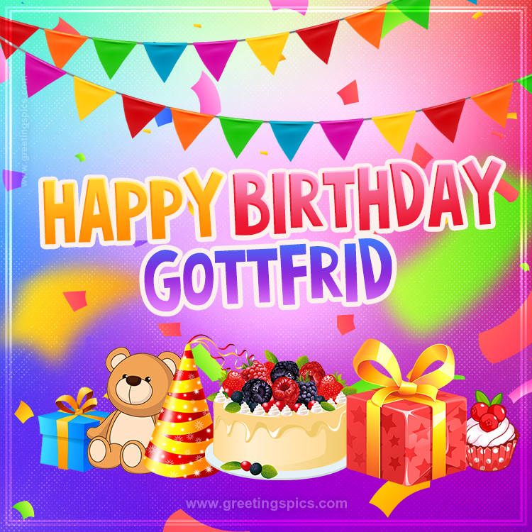 Bright card with Wishes for a Happy Birthday for Gottfrid (square shape image)