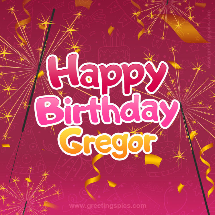 Happy Birthday Gregor Image with sparklers (square shape image)