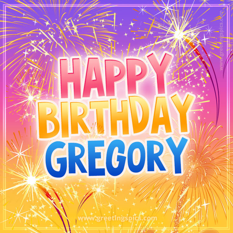 Happy Birthday Gregory Picture with fireworks (square shape image)