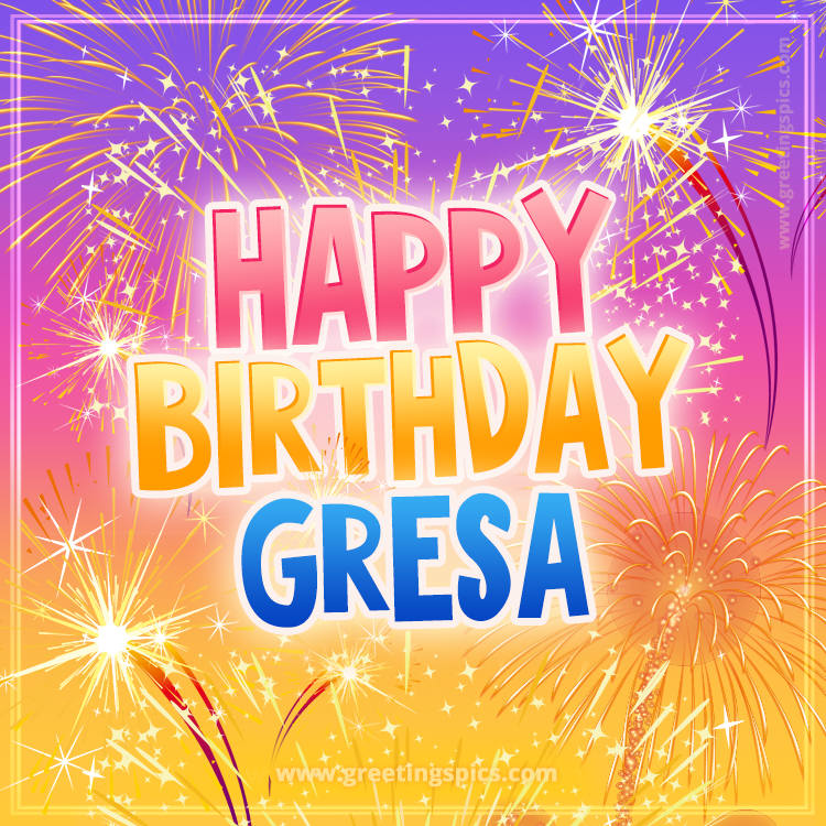 Happy Birthday Gresa Picture with fireworks (square shape image)