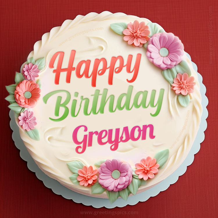 Happy Birthday Greyson Cake Image With Name (square shape image)