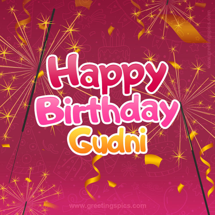 Happy Birthday Gudni Image with sparklers (square shape image)