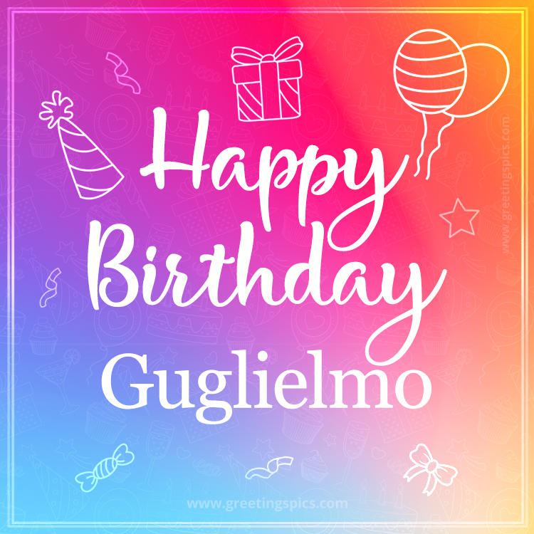 Colorful Happy Birthday Card For Guglielmo (square shape image)