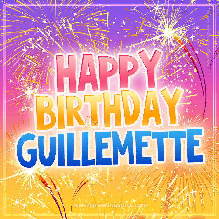 Happy Birthday Guillemette Picture with fireworks (square shape image)