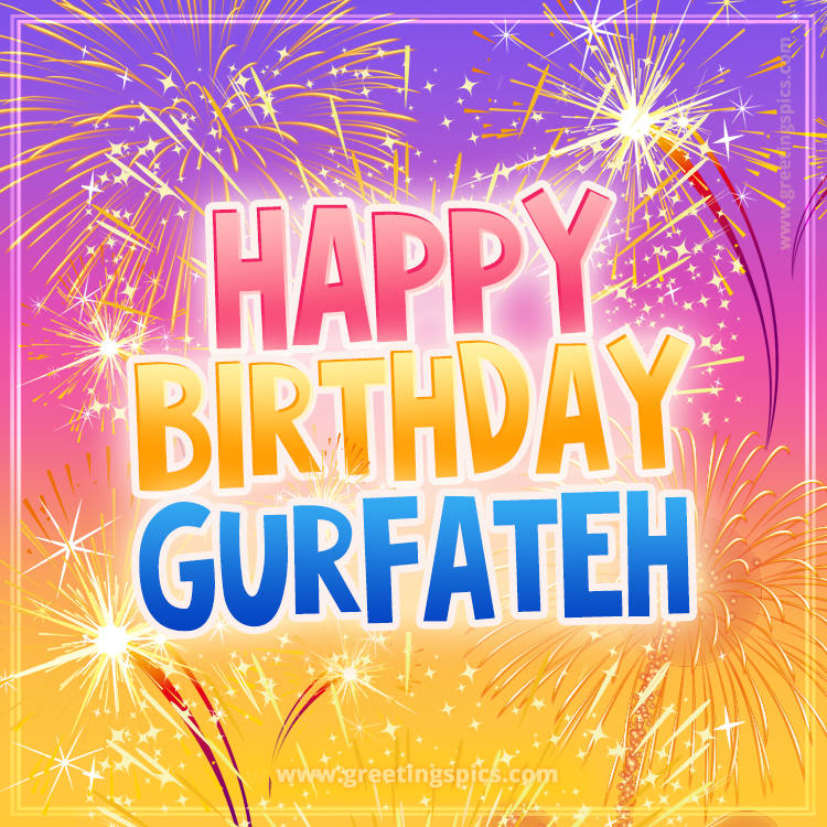 Happy Birthday Gurfateh Picture with fireworks (square shape image)