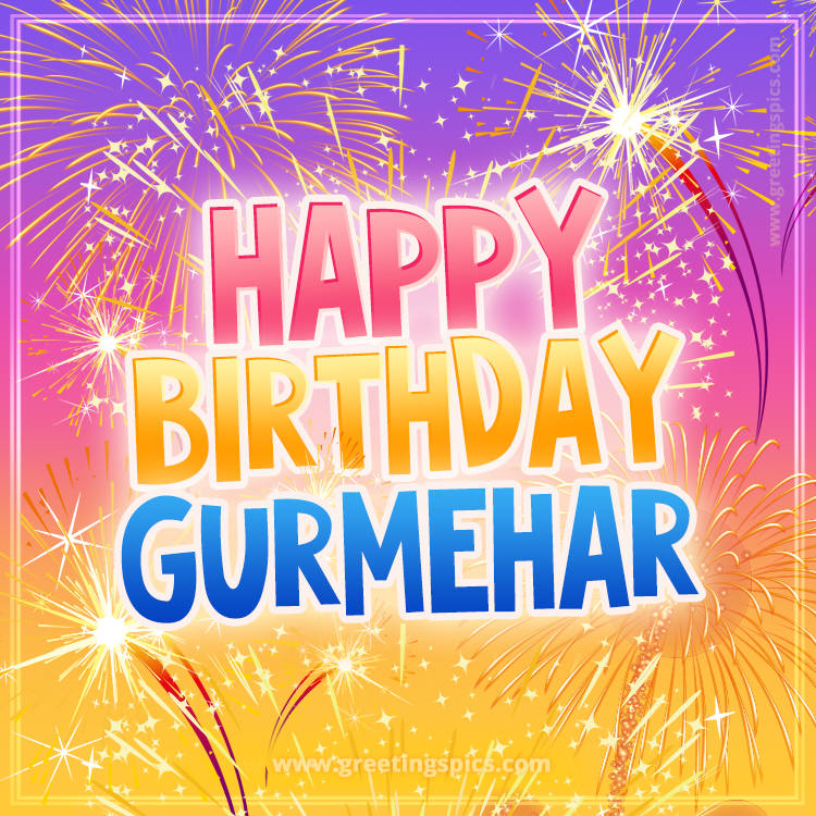 Happy Birthday Gurmehar Picture with fireworks (square shape image)