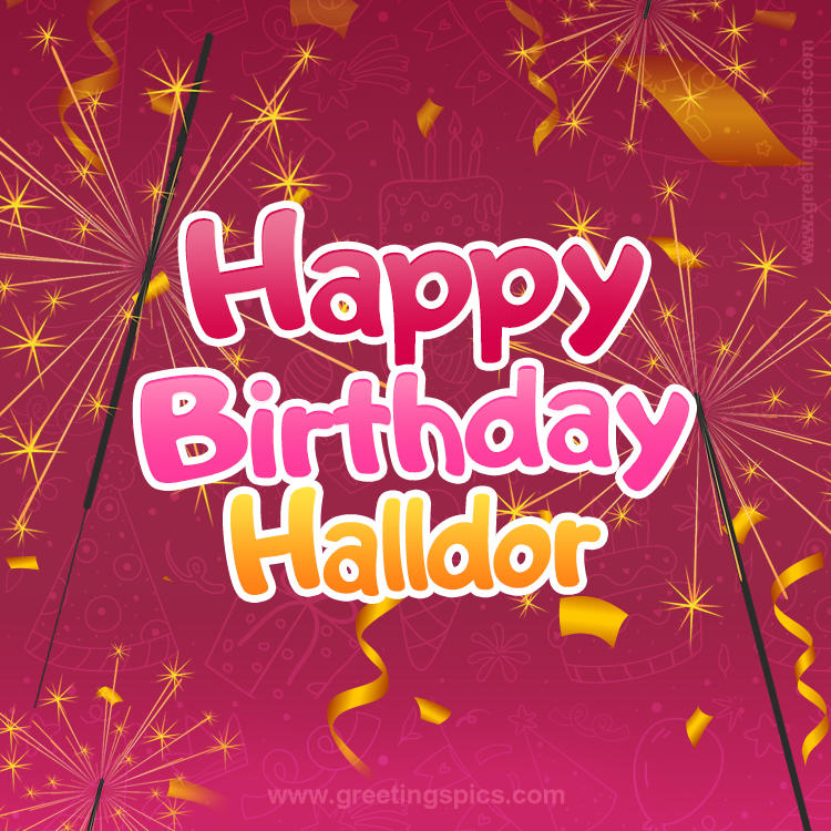 Happy Birthday Halldor Image with sparklers (square shape image)