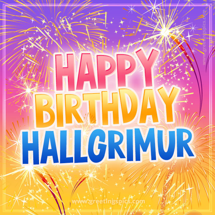 Happy Birthday Hallgrimur Picture with fireworks (square shape image)