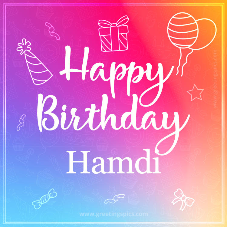 Colorful Happy Birthday Card For Hamdi (square shape image)