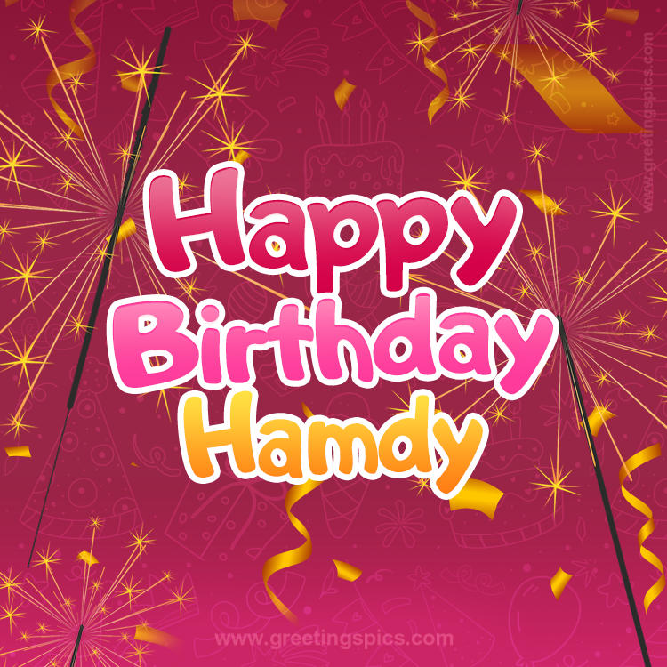 Happy Birthday Hamdy Image with sparklers (square shape image)