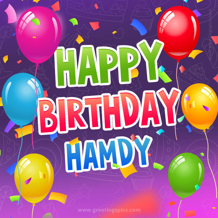 Happy Birthday Hamdy Festive Greeting Card (square shape image)