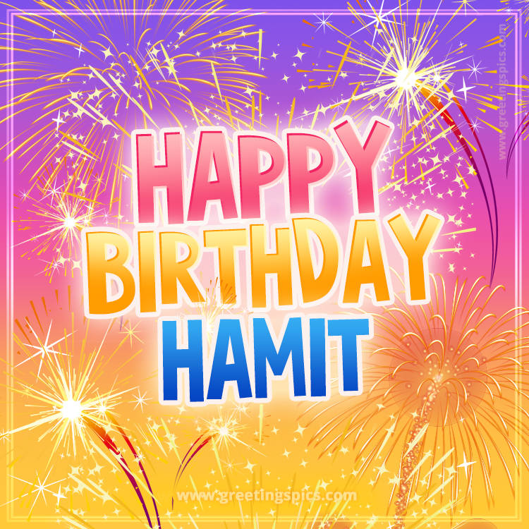 Happy Birthday Hamit Picture with fireworks (square shape image)