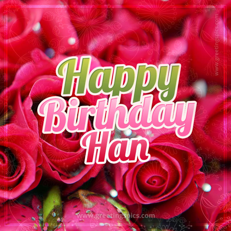 Happy Birthday Han beautiful Image with red roses (square shape image)