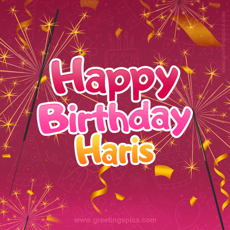 Happy Birthday Haris Image with sparklers (square shape image)